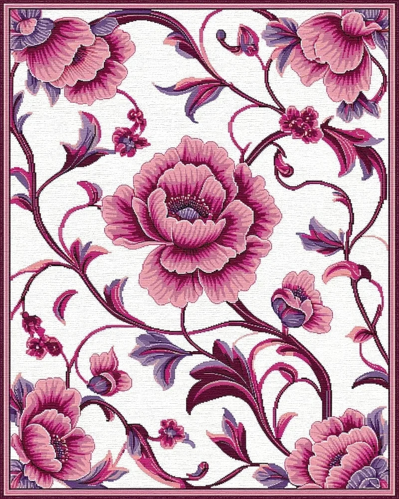 Rich Pink Floral Vines Rug - Cutout View
