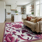 Rich Pink Floral Vines Rug - Living Room View