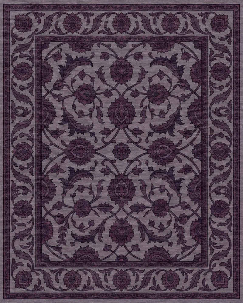 Rich Plum Floral Garden Medallion Rug - Cutout View
