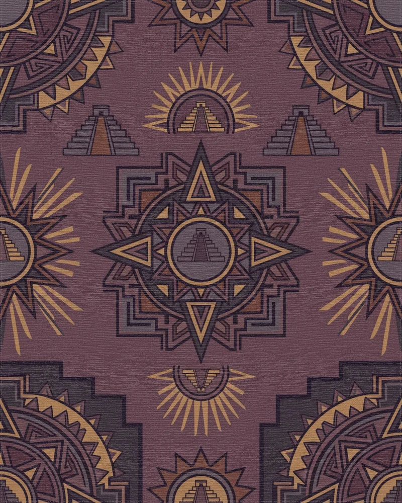 Rich Plum Sun Pyramid Geometric Art Rug - Cutout View