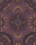 Rich Plum Sun Pyramid Geometric Art Rug - Cutout View