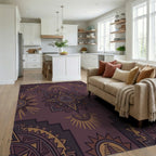 Rich Plum Sun Pyramid Geometric Art Rug Living Room View