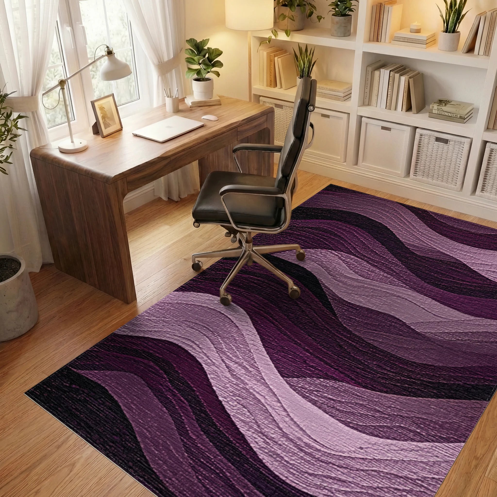 Rich Purple Wavy Stripe Rug Office View