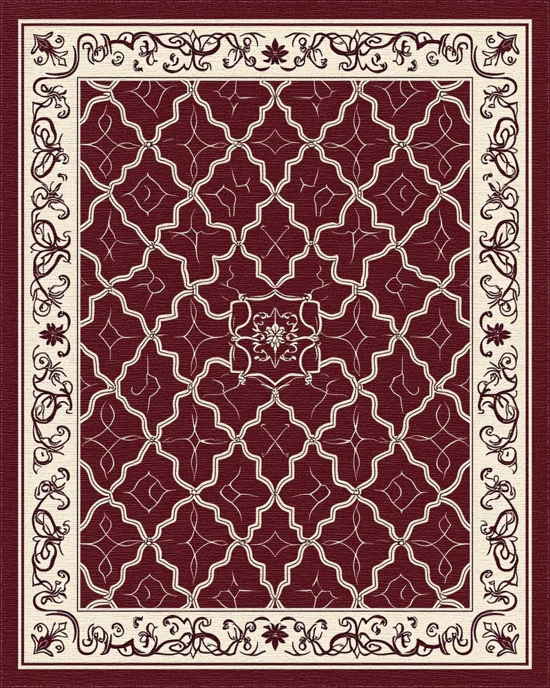 Rich Red Cream Geometric Floral Rug - Cutout View