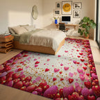 Romantic Heart Confetti Pattern Rug - Bedroom View