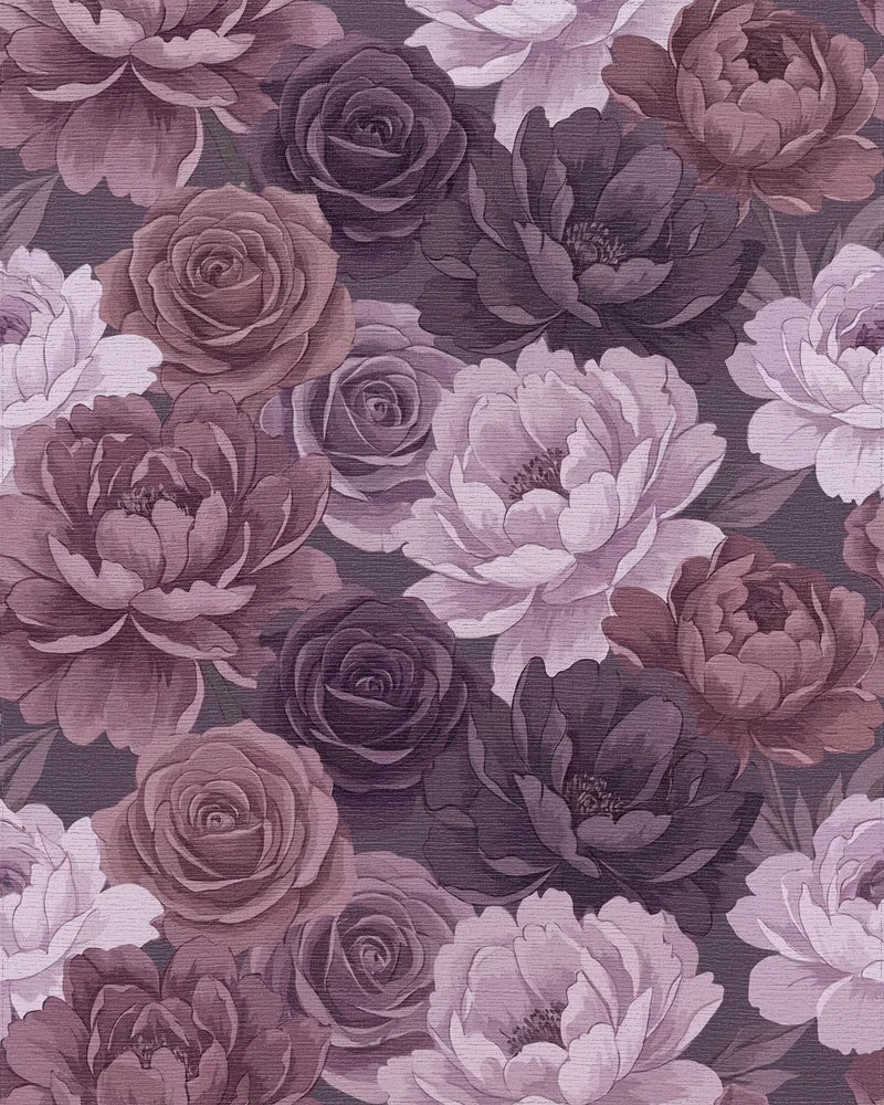 Romantic Plum And Mauve Peony Rose Garden Rug - Cutout View