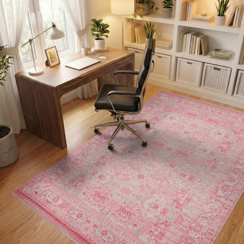 Rose Blossom Medallion Border Rug - Office View