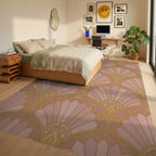 Rose Gold Fan Scallop Geometric Rug Bedroom View