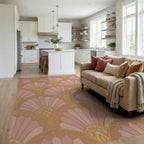 Rose Gold Fan Scallop Geometric Rug Living Room View