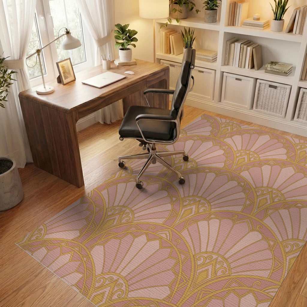 Rose Gold Fan Scallop Geometric Rug Office View