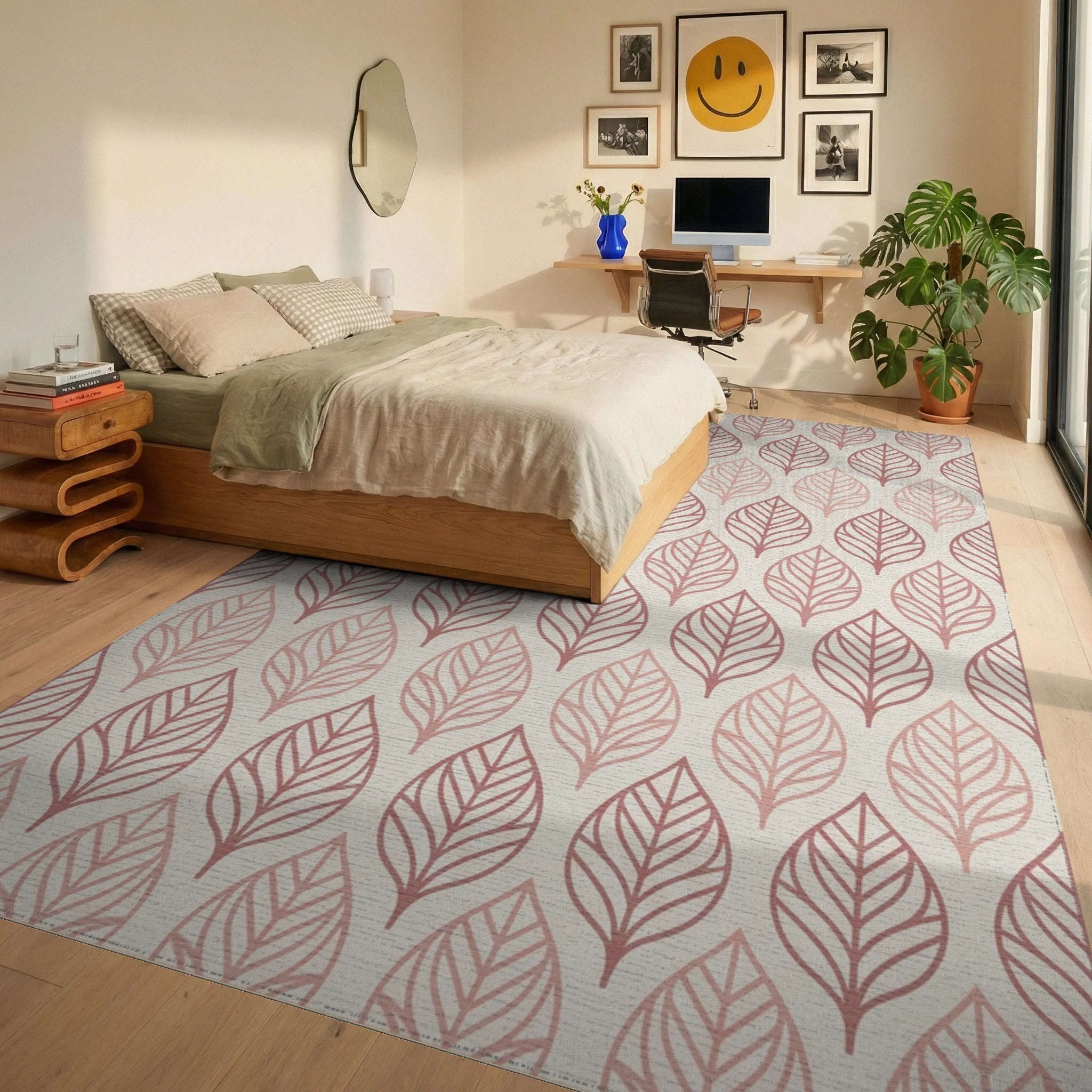 Rose Gold Leaf Arrangement Rug Bedroom View