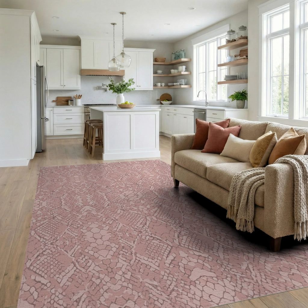 Rose Snake Skin Scales Rug Living Room View