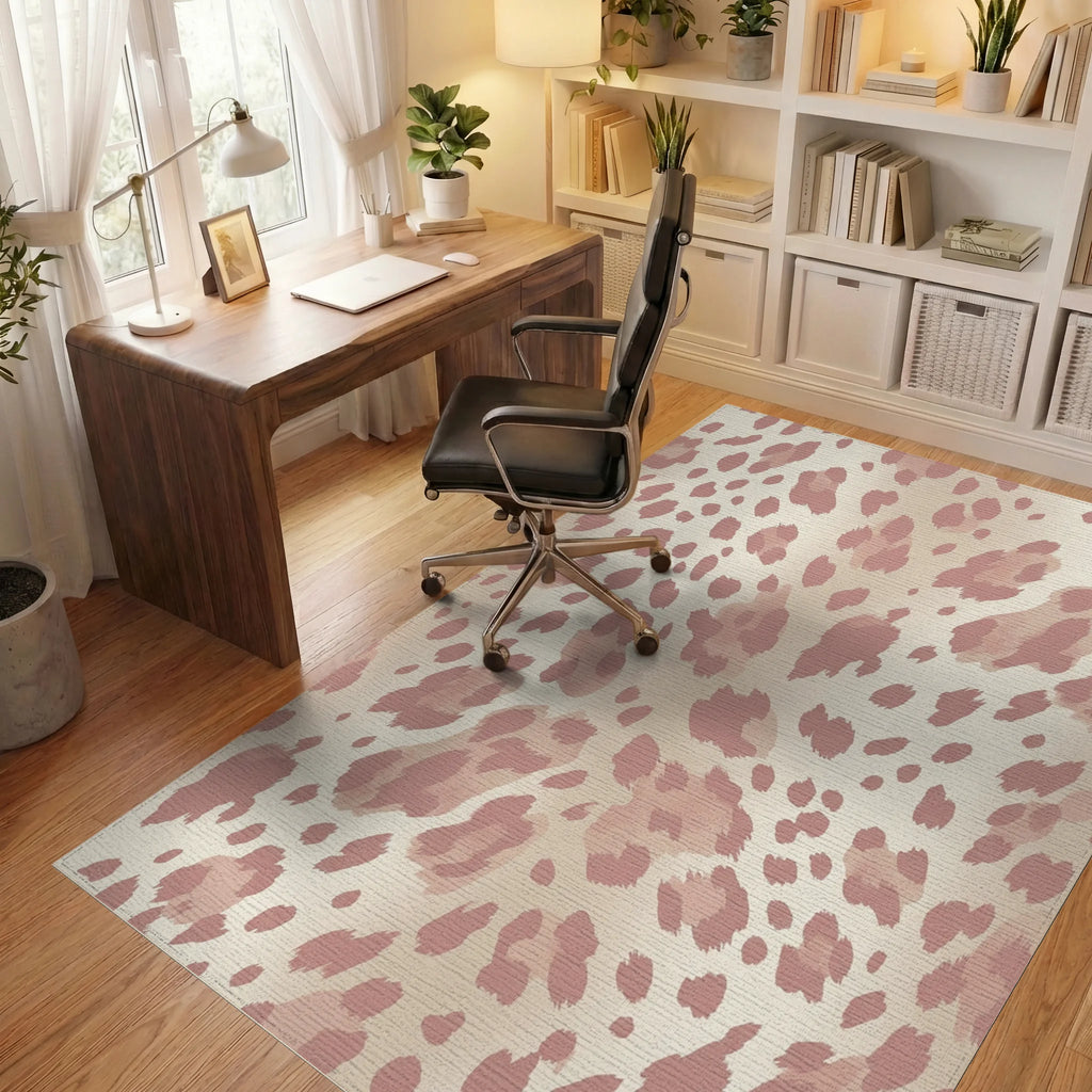 Rosy Pink Leopard Spots Rug Office View