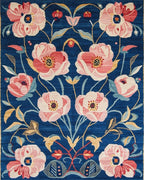 Royal Blue Peony Garden Floral Rug - Cutout View