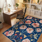 Royal Blue Peony Garden Floral Rug - Office View