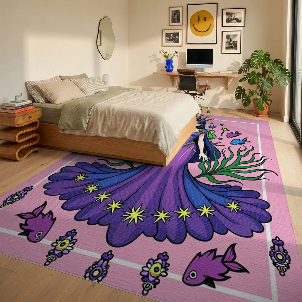 Royal Purple Queen with Starry Skirt Rug Bedroom View