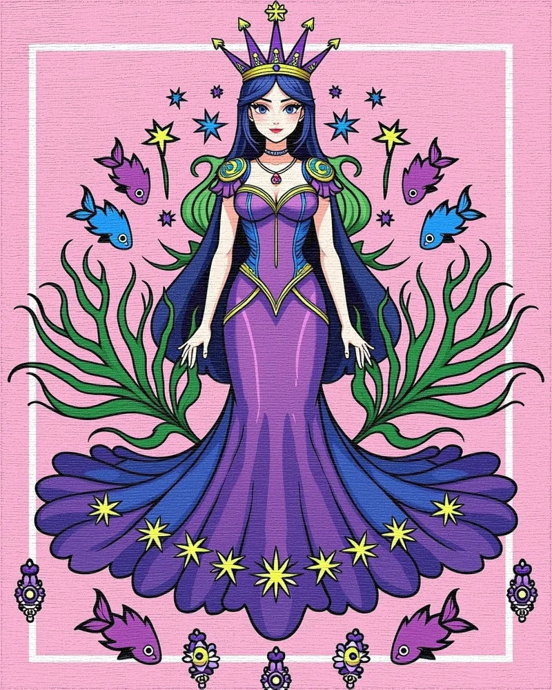 Royal Purple Queen with Starry Skirt Rug - Cutout View