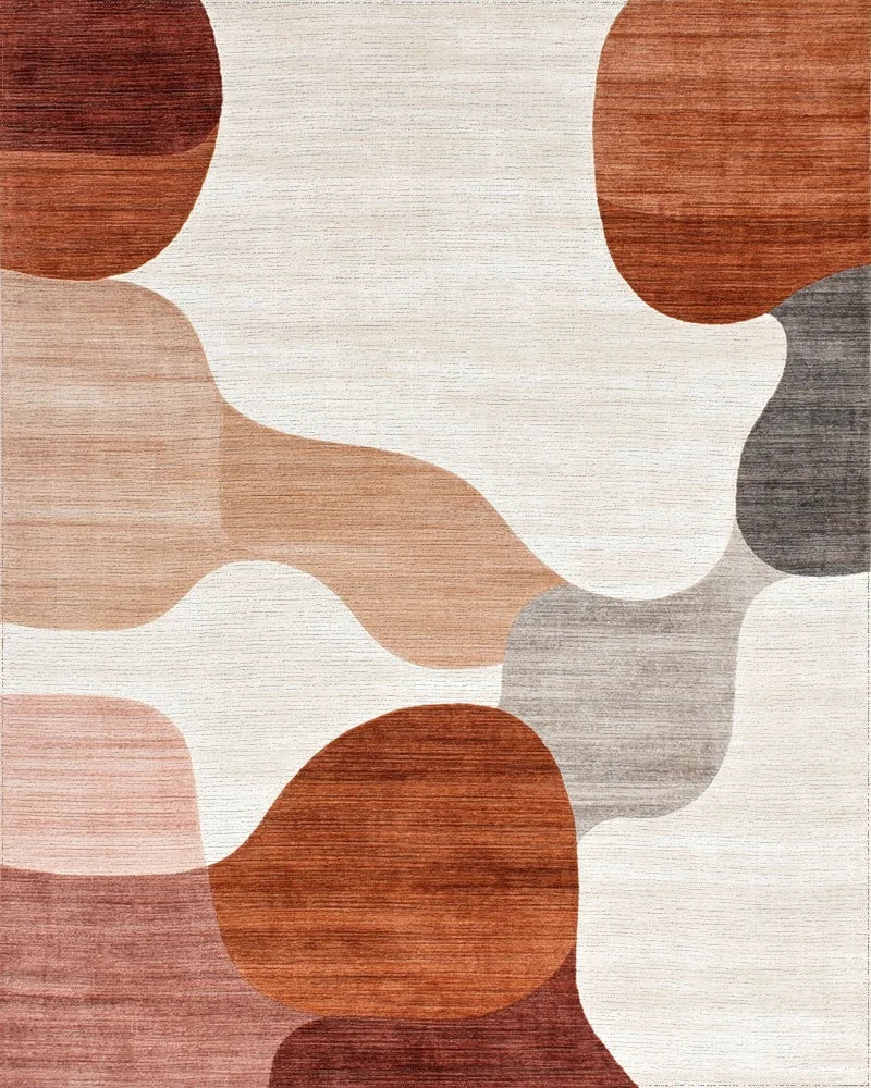 Rust Ochre Abstract Organic Shapes Rug - Cutout View