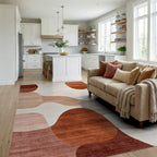 Rust Ochre Abstract Organic Shapes Rug - Living Room View