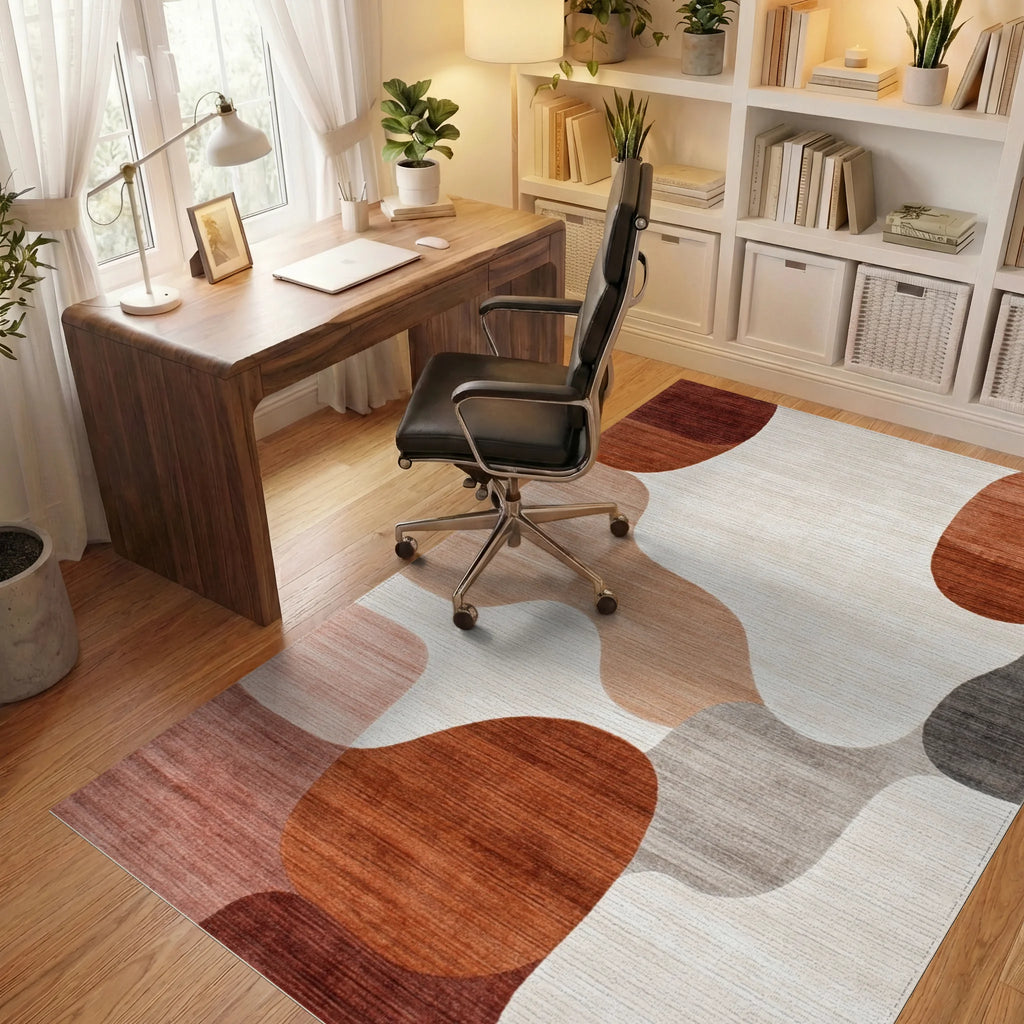 Rust Ochre Abstract Organic Shapes Rug - Office View