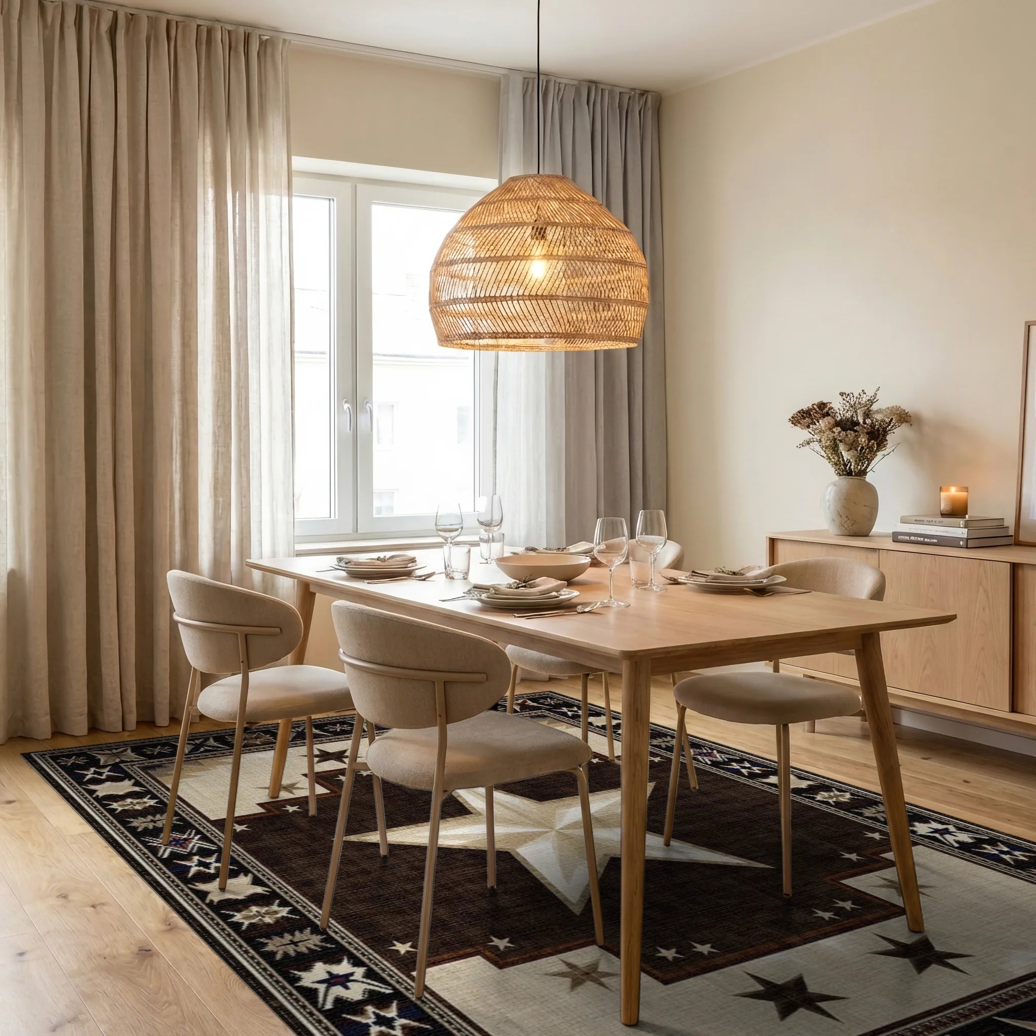 Rustic Brown Star Southwestern Rug - Dining Room View