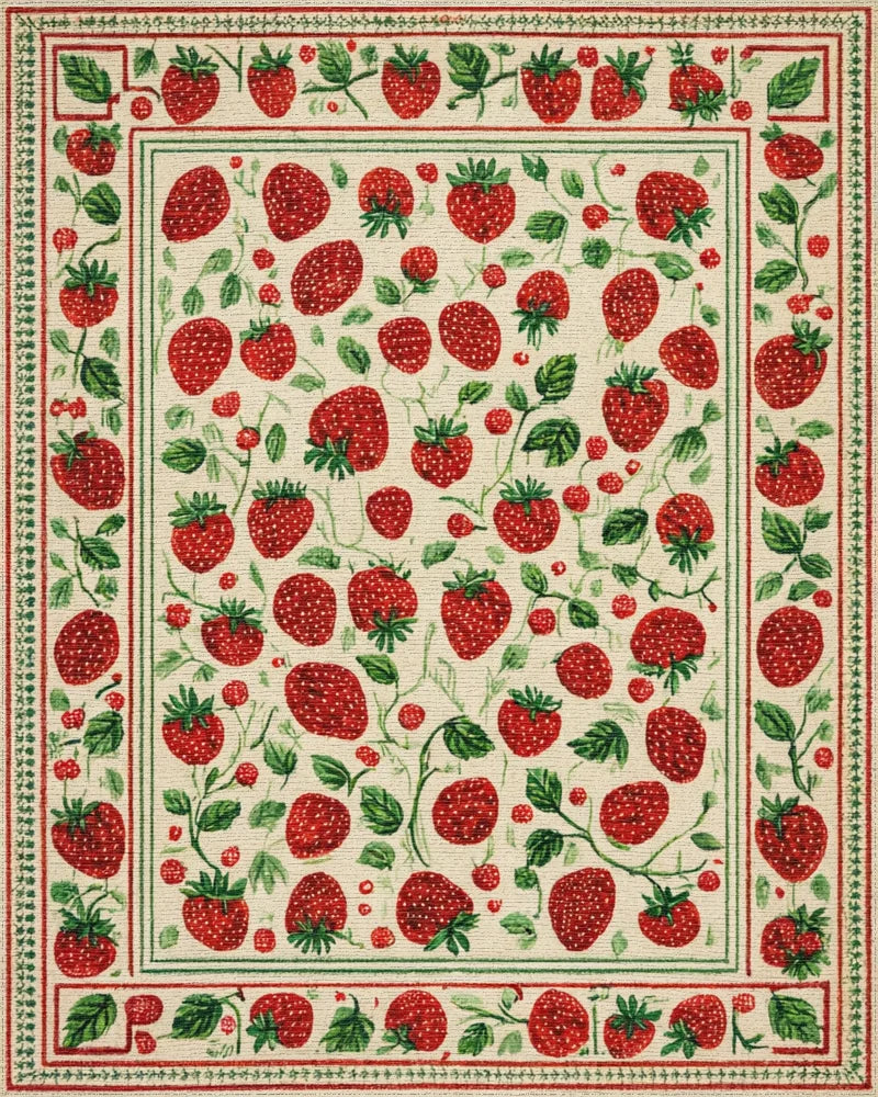 Rustic Cream Red Strawberry Garden Rug - Cutout View