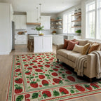 Rustic Cream Red Strawberry Garden Rug - Living Room View