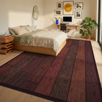 Rustic Dark Wood Grain Planks Rug Bedroom View