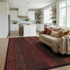 Rustic Dark Wood Grain Planks Rug Living Room View