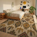 Rustic Earth Tones Sunburst Eagle Rug Bedroom View