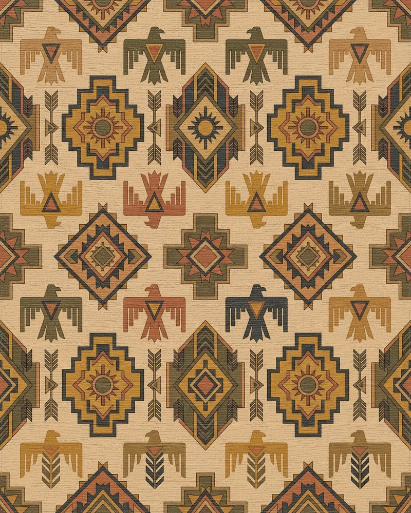 Rustic Earth Tones Sunburst Eagle Rug - Cutout View