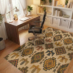 Rustic Earth Tones Sunburst Eagle Rug Office View