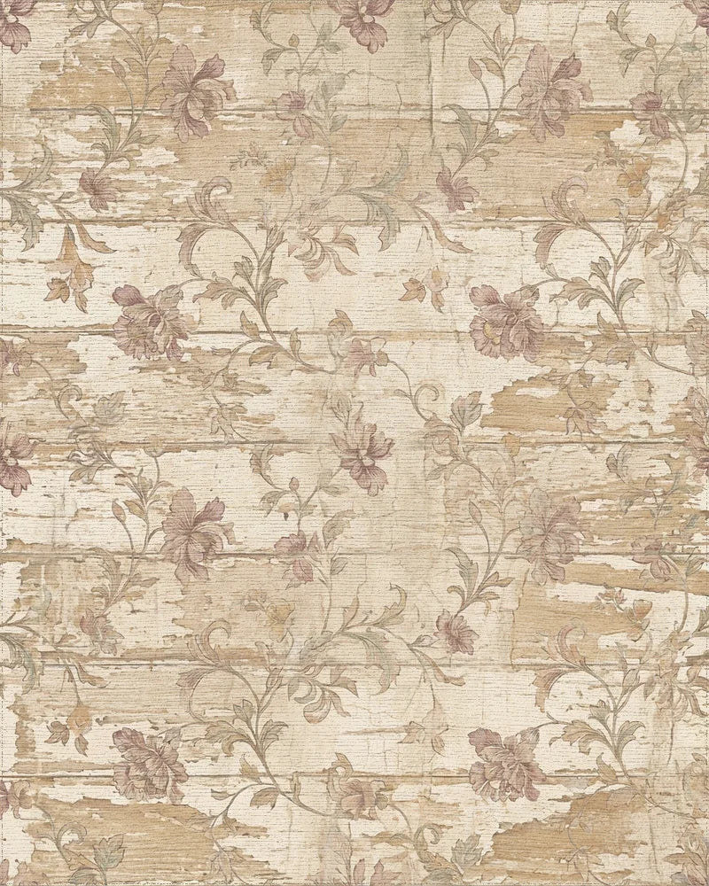 Rustic Floral Vine Distressed Wood Rug - Cutout View