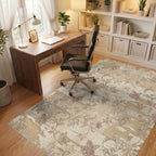 Rustic Floral Vine Distressed Wood Rug Office View