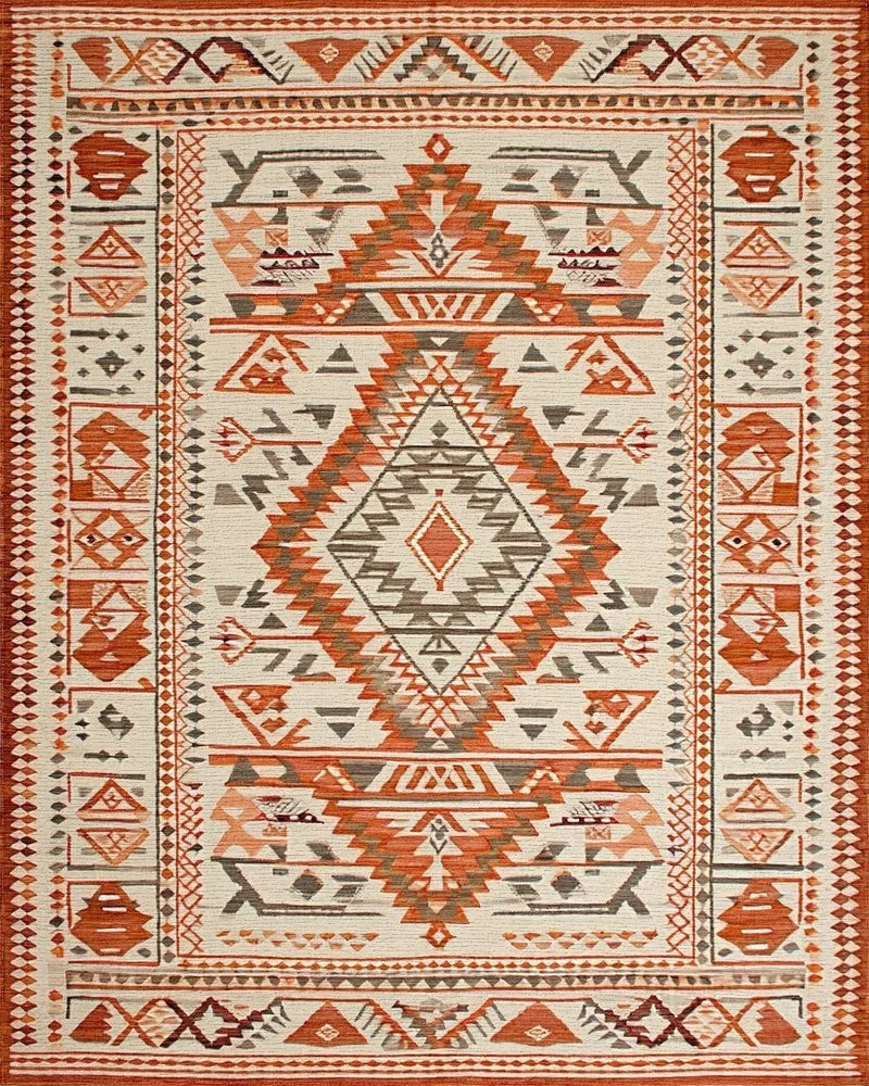 Rustic Geometric Orange Diamond Medallion Rug - Cutout View