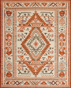 Rustic Geometric Orange Diamond Medallion Rug - Cutout View