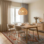 Rustic Geometric Orange Diamond Medallion Rug - Dining Room View