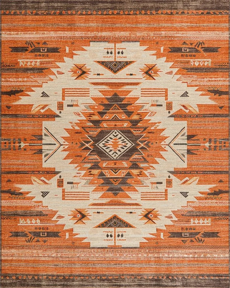 Rustic Orange Geometric Navajo Rug - Cutout View