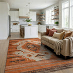 Rustic Orange Geometric Navajo Rug - Living Room View