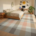 Rustic Peach Plaid Checkered Rug Bedroom View