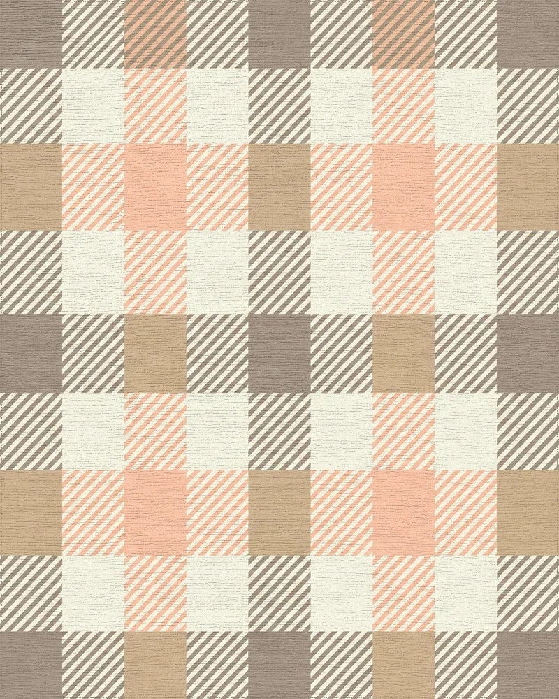 Rustic Peach Plaid Checkered Rug - Cutout View
