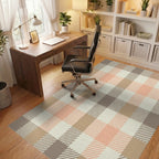 Rustic Peach Plaid Checkered Rug Office View