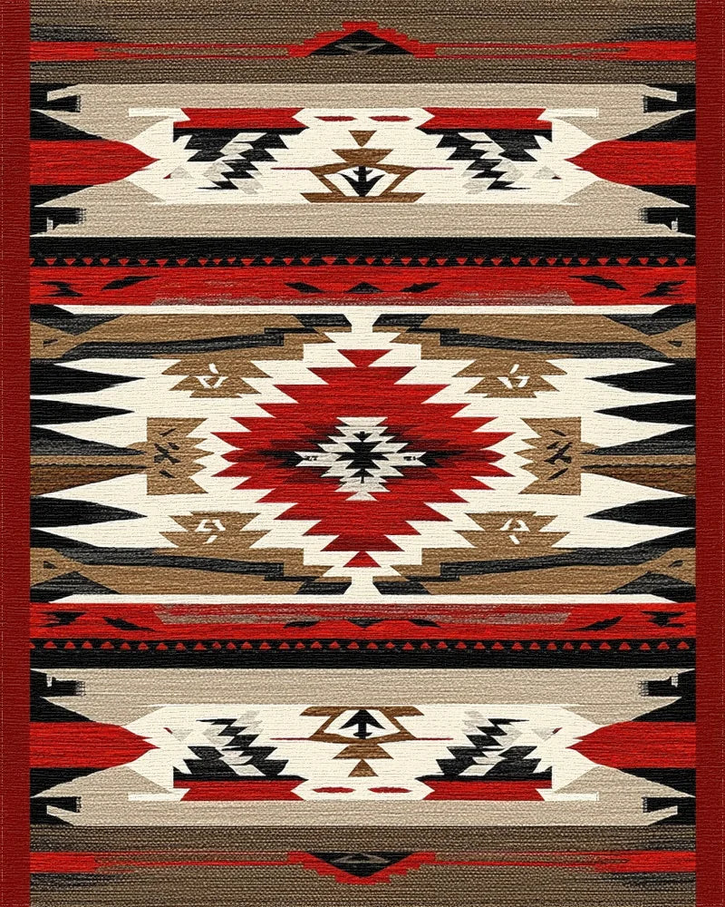 Rustic Red Black Geometric Diamond Rug - Cutout View