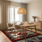 Rustic Red Black Geometric Diamond Rug - Dining Room View