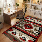 Rustic Red Black Geometric Diamond Rug - Office View