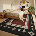 Rustic Red White Star Border Rug - Bedroom View