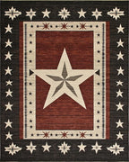Rustic Red White Star Border Rug - Cutout View
