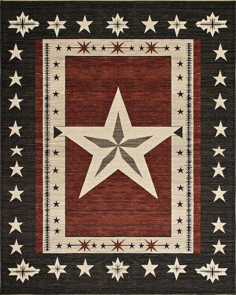 Rustic Red White Star Border Rug - Cutout View