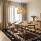 Rustic Red White Star Border Rug - Dining Room View