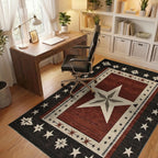 Rustic Red White Star Border Rug - Office View
